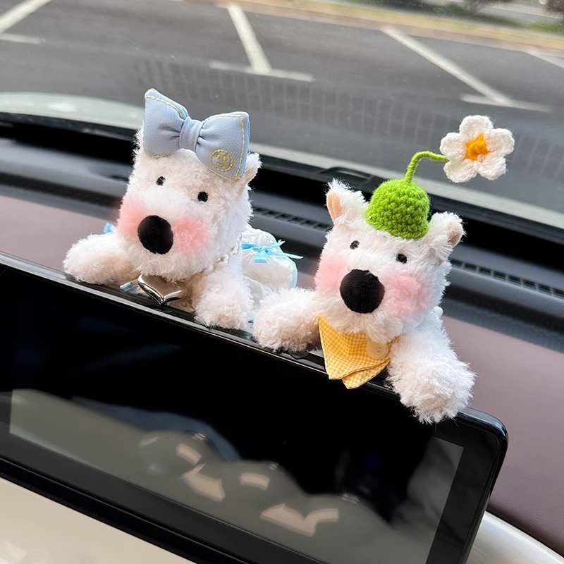 Decoración de coche West Highland Pantalla de control central de coche Muñeca de fiesta Decoración de pantalla Accesorios de coche Muñeca linda