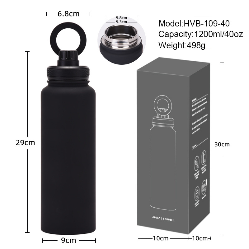 2025年 クロスボーダー 1200ml ステンレス製スポーツウォーターボトル 広口 ポータブル マグネット式ボトル アウトドアスポーツ 保温カップ|undefined