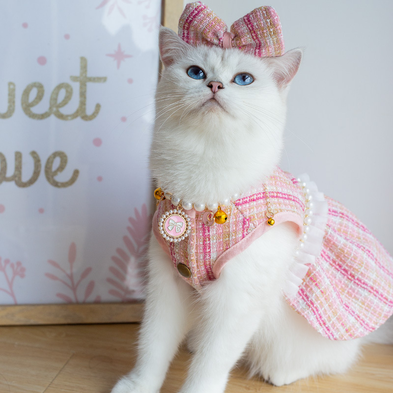 Sweet Polyester Plaid Flower Pet Clothing display picture 3