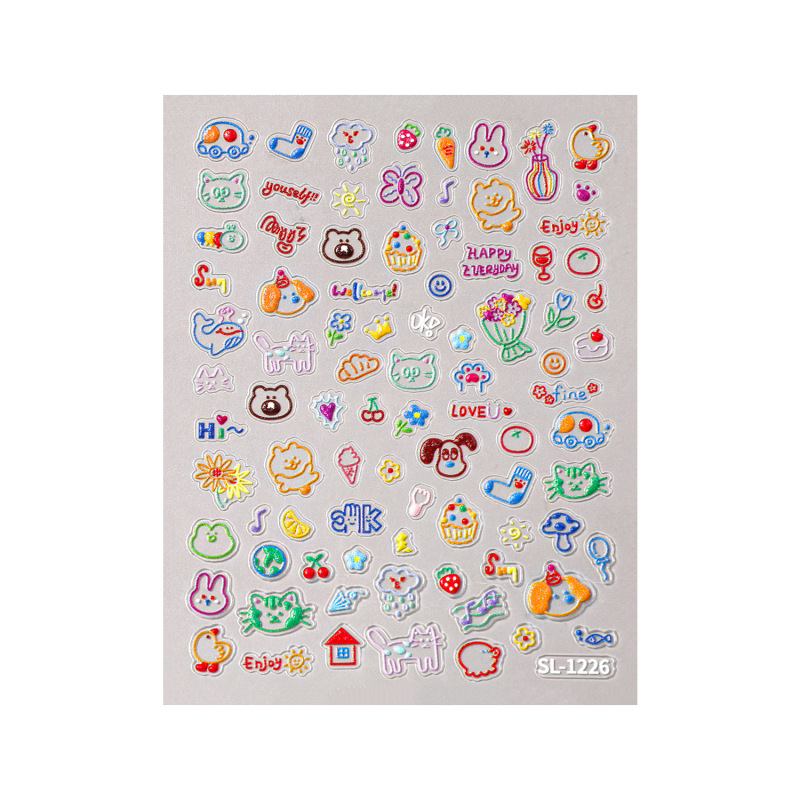 かわいい音楽子猫ネイルアートステッカー 5D レリーフ立体落書きグリッド子犬ネイルステッカージュエリー SL スタイル|undefined