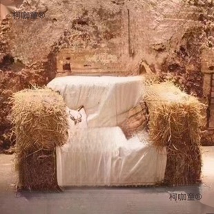 Straw Bale Sofa Square Round Straw Bale Stool Wedding Outdoor Event Photography Props Dry Wheat Taibao