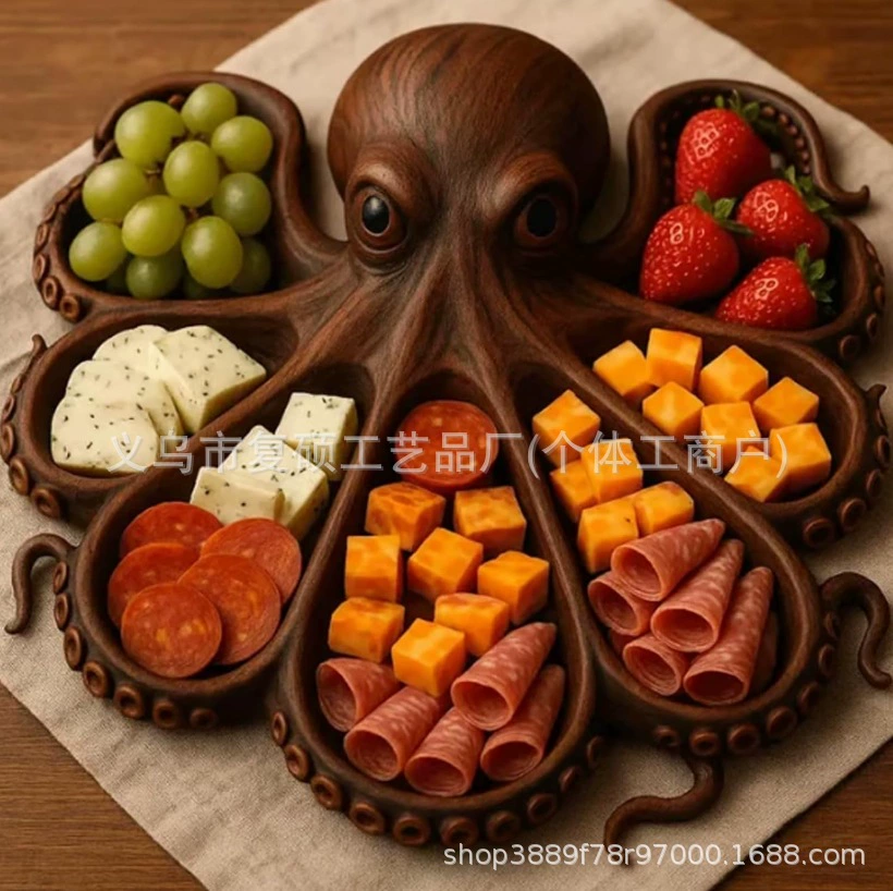 Кросс-бордерный новый продукт: Деревянная уникальная тарелка для закусок в виде осьминога