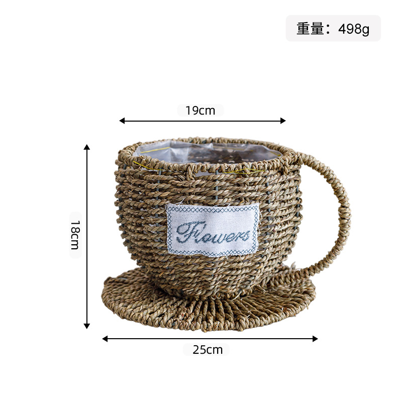 Maceta Decorativa Tejida de Paja Hecha a Mano para Jardín y Balcón