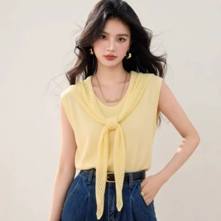 R6178品牌休闲韩系亲肤洋气减龄无袖针织马甲夏披肩短款上衣显瘦