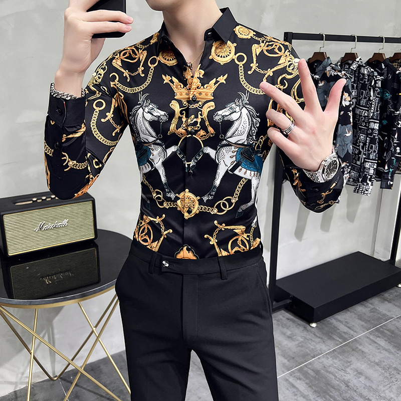 Comercio exterior transfronterizo Amazon nueva camisa popular europea y americana camisa de manga larga impresa personalizada de los hombres 2809