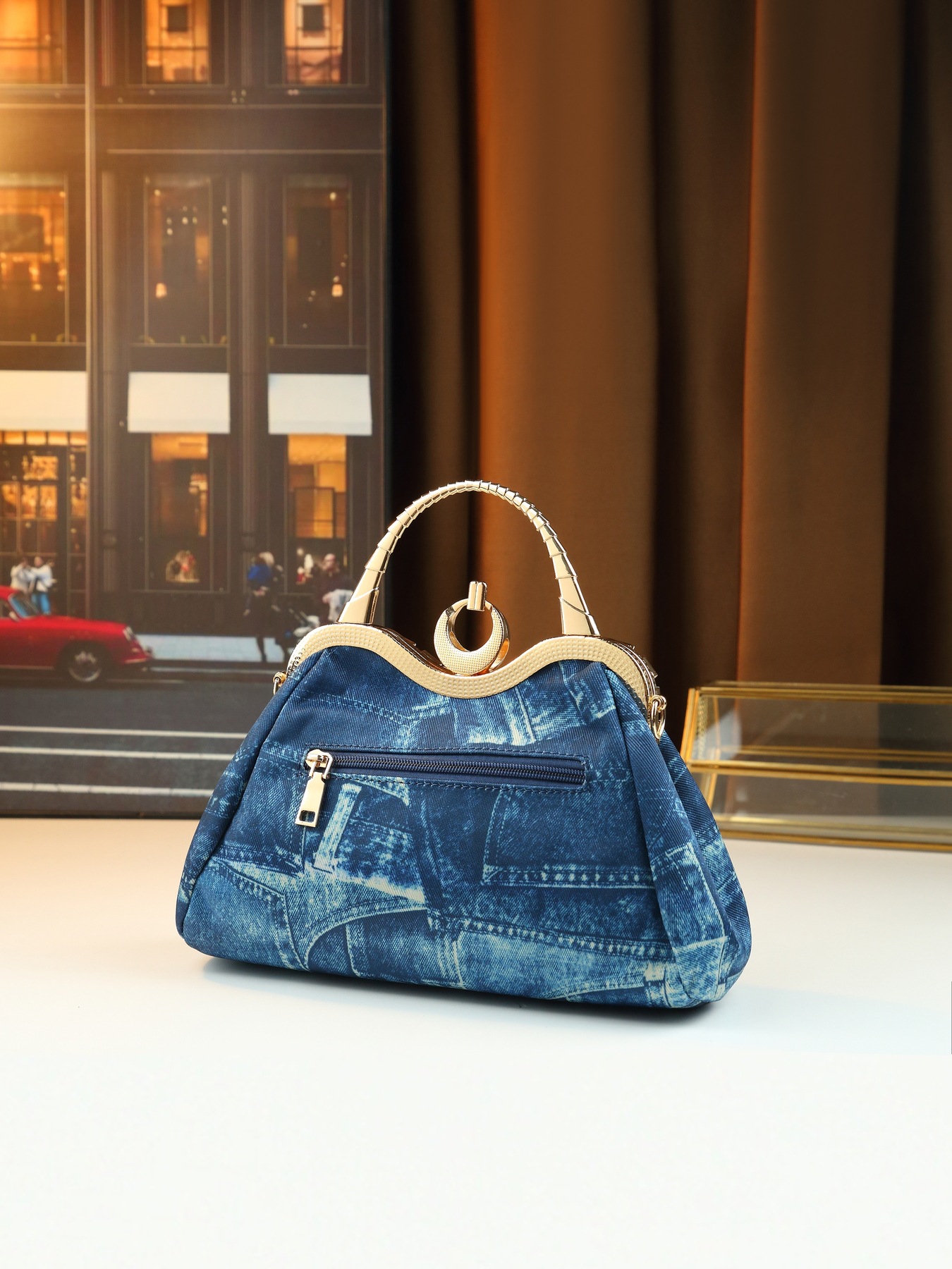 Borsa a tracolla elegante da donna in jeans con strass gufo_voghion.com