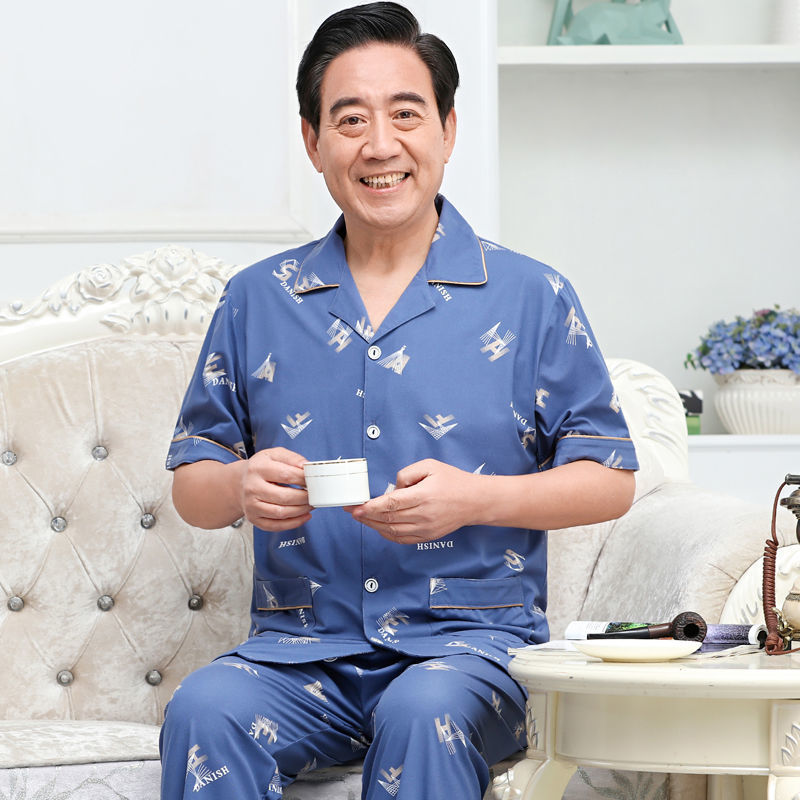 Pajamas de algodón delgado de manga corta para hombres, pajamas de verano, abuelos, padres, pajamas de verano, cuadros