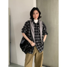 THE MIND披肩磨毛格子衬衫女2025冬季新款日常通勤长袖衬衣T5698Q