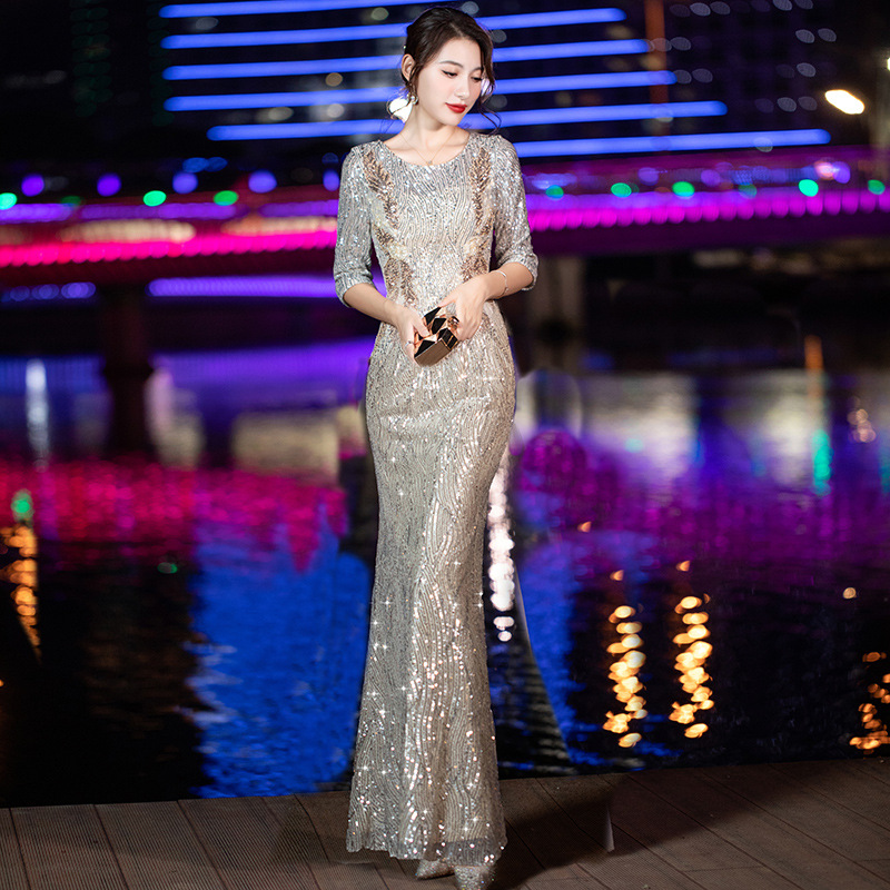 Mermaid Evening Dress 2026 New Style Elegant High-End Light Luxury Niche Long Sequin Host Gown for Women