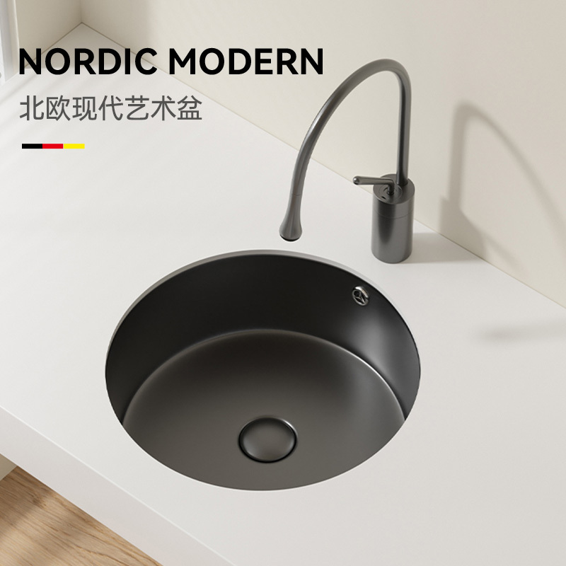 Gun Gray Round Undercounter Basin Embedded Wash Basin Bar Home Small Size Balcony Ceramic Wash Basin Single Sink Gun Gray Round Undercounter Basin Embedded Wash Basin Bar Home Small Size Balcony Ceramic Wash Basin Single Sink