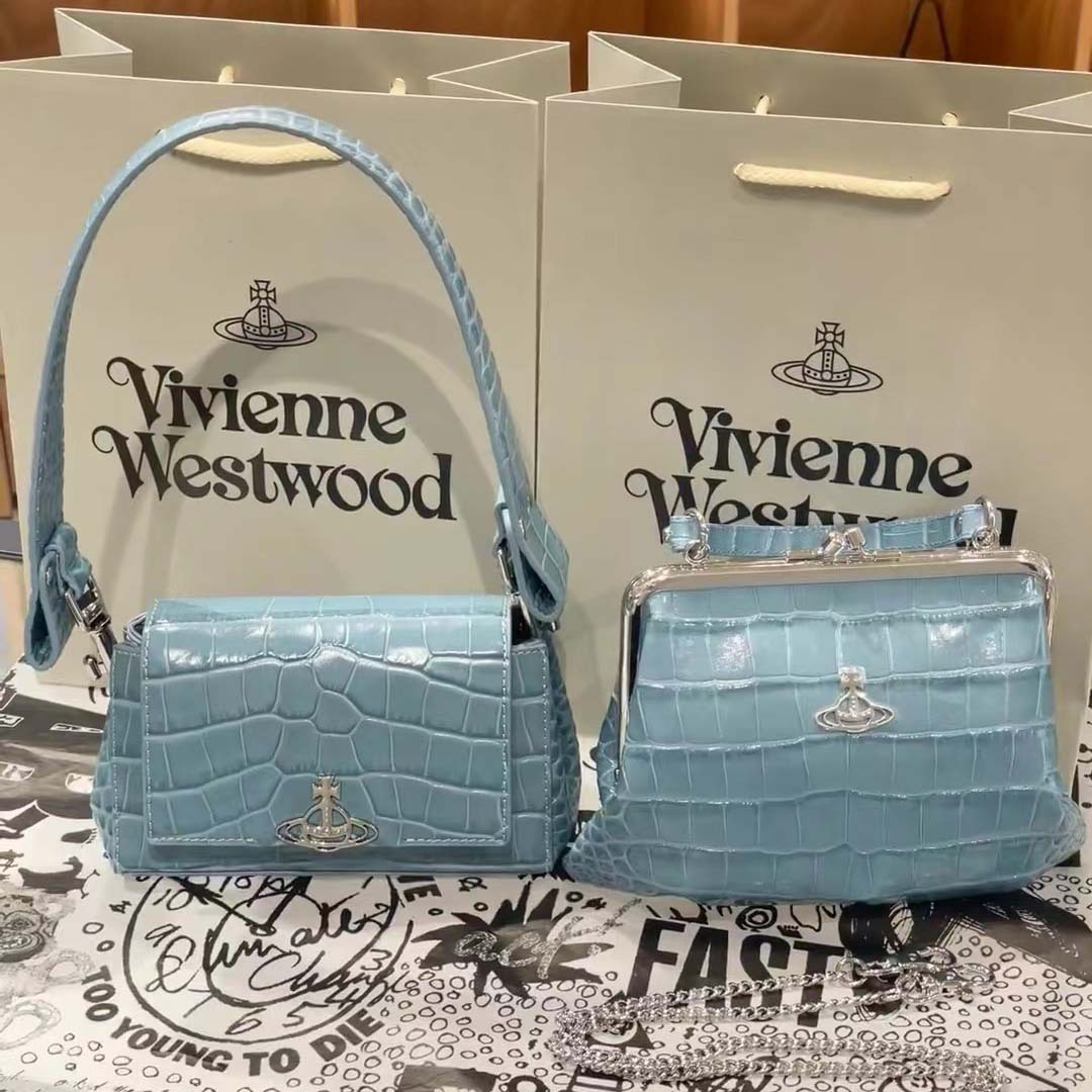 Queen mother's blue crocodile pattern underarm bag 2024 New Saturn versatile fashion chain shoulder crossbody small square bag
