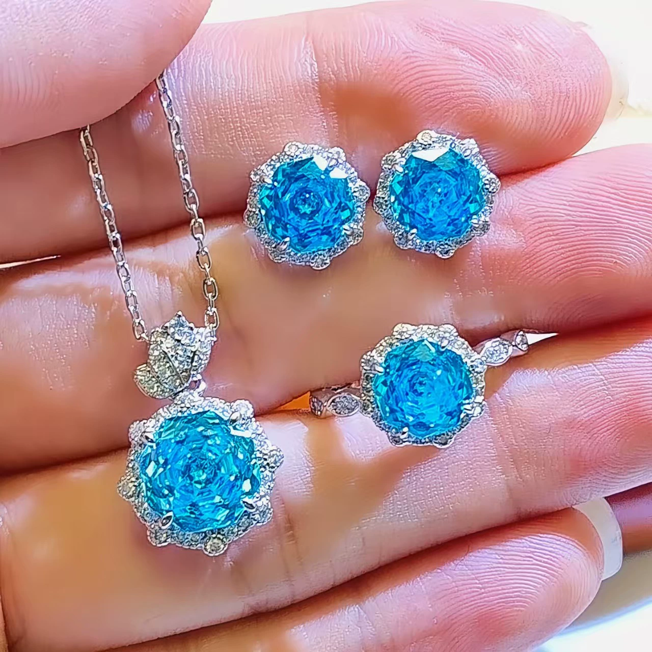 Pendant, necklace, stone inlay, earrings, ring, set