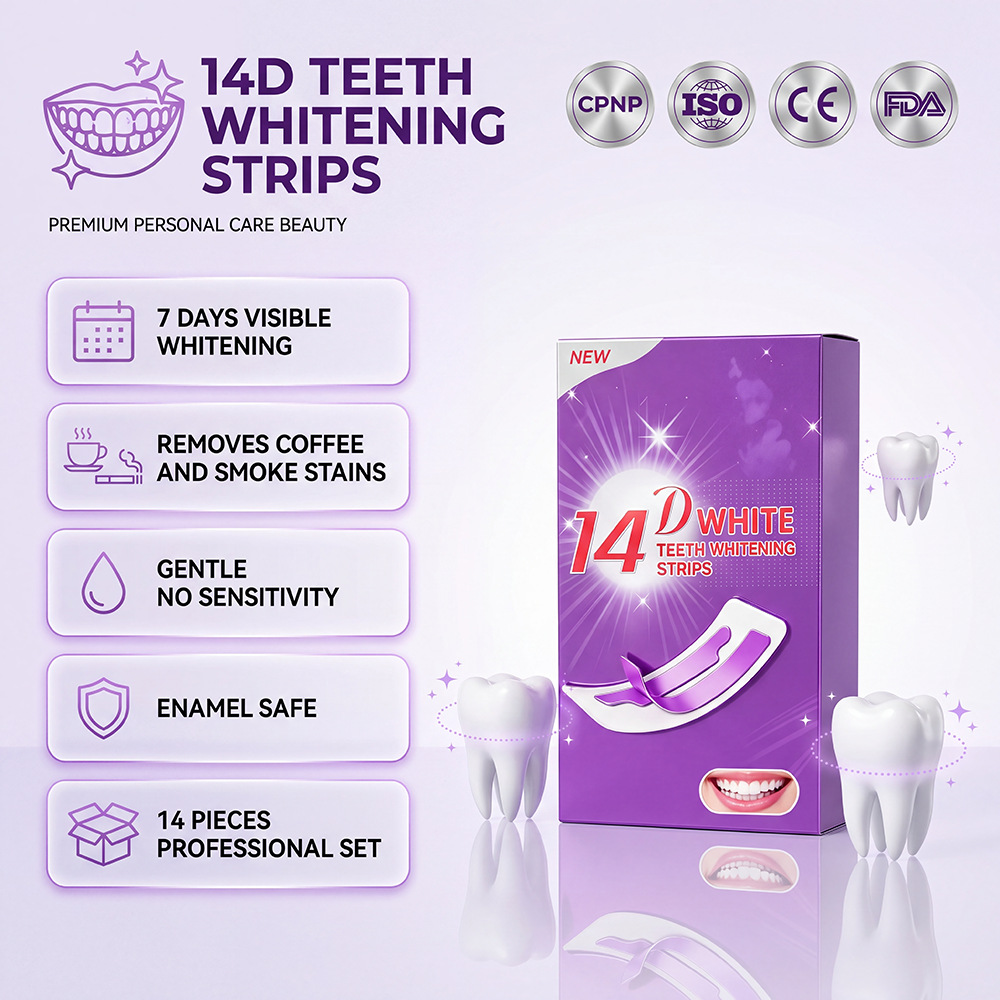 Cross-Border 14D Teeth Whitening Strips, Quick Whitening Teeth Strips, Gentle Gum Protection Dry Strips, Teeth Whitening Strips