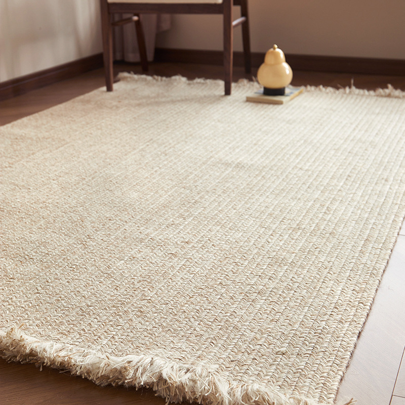 Tejido a mano alfombra cuadrada de yute sofá sala de estar casera crema de viento de cama superior cama sin pegamento mantas de bordillo