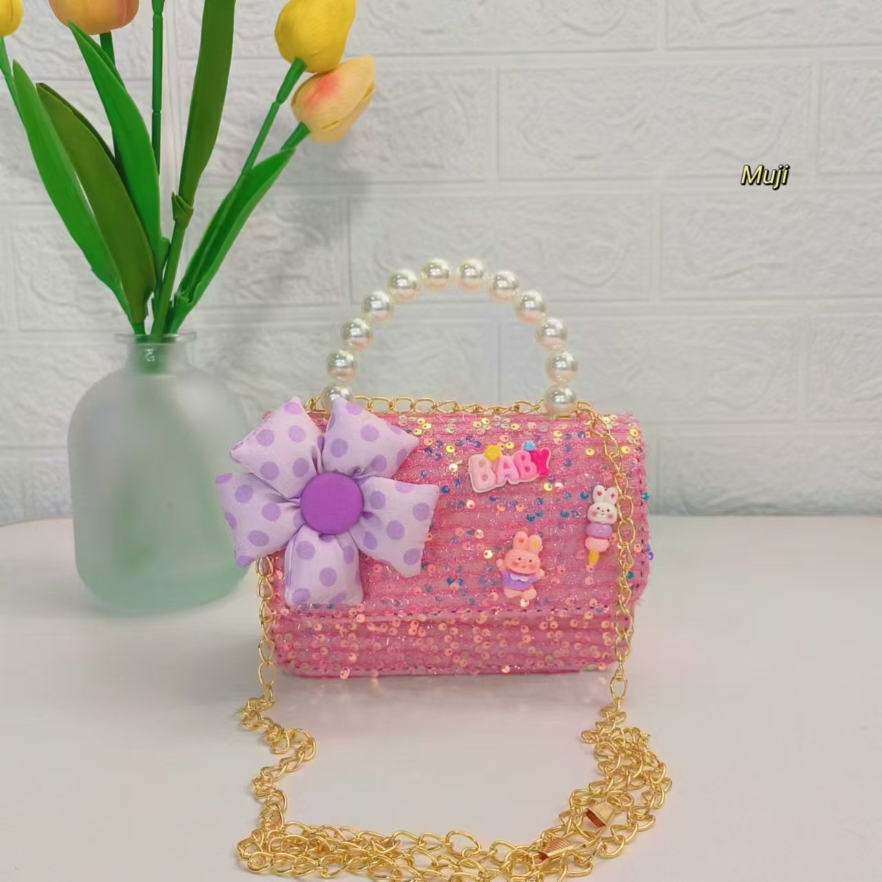 Bagos para niños de perlas de jade Gui, bolsos de perlas de viento, bolsos de cadena, bolsos de accesorios para niñas, bolsos cuadrados, bolsos de hombro.