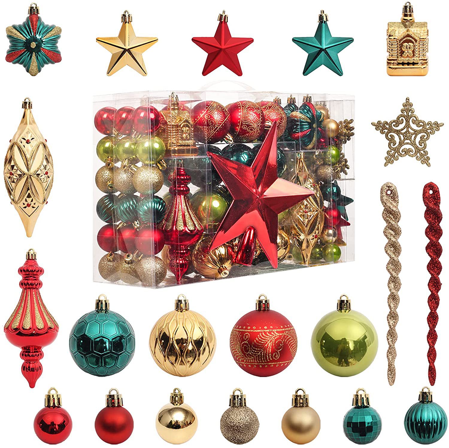 108PCS Navidad colgante bola de color decoración de árbol estrella de color de color de Navidad colgante de color de color de Navidad