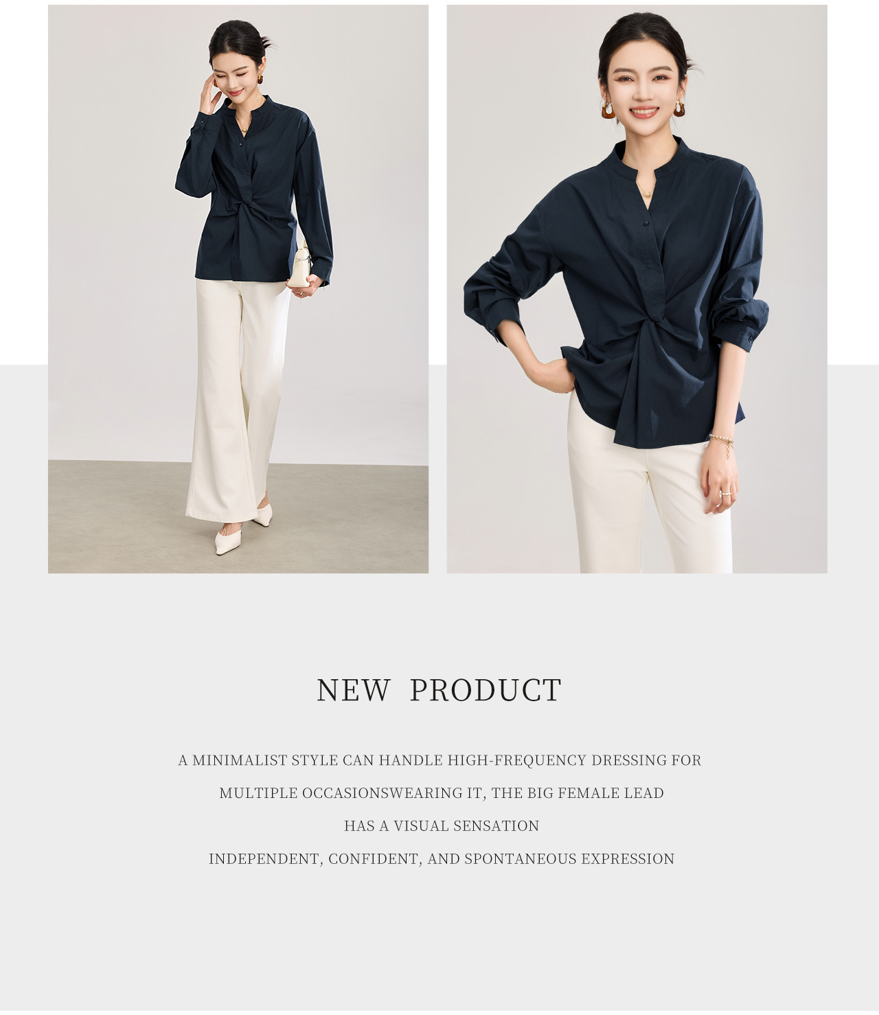 Áo sơ mi nữ dài tay chất lụa tencel phối xoắn thanh lịch — xanh lam chi tiết 4