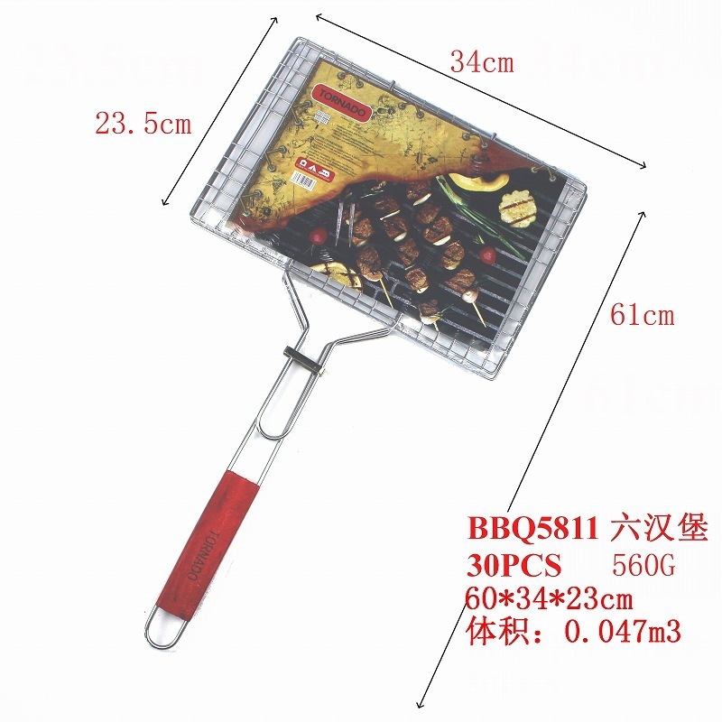 Babbidge 越境貿易バーベキュー用品木製ハンドルフラワーネットバーベキュークリップ焼き魚クリップバーベキューネットクリップグリルクリップグリルネット|undefined