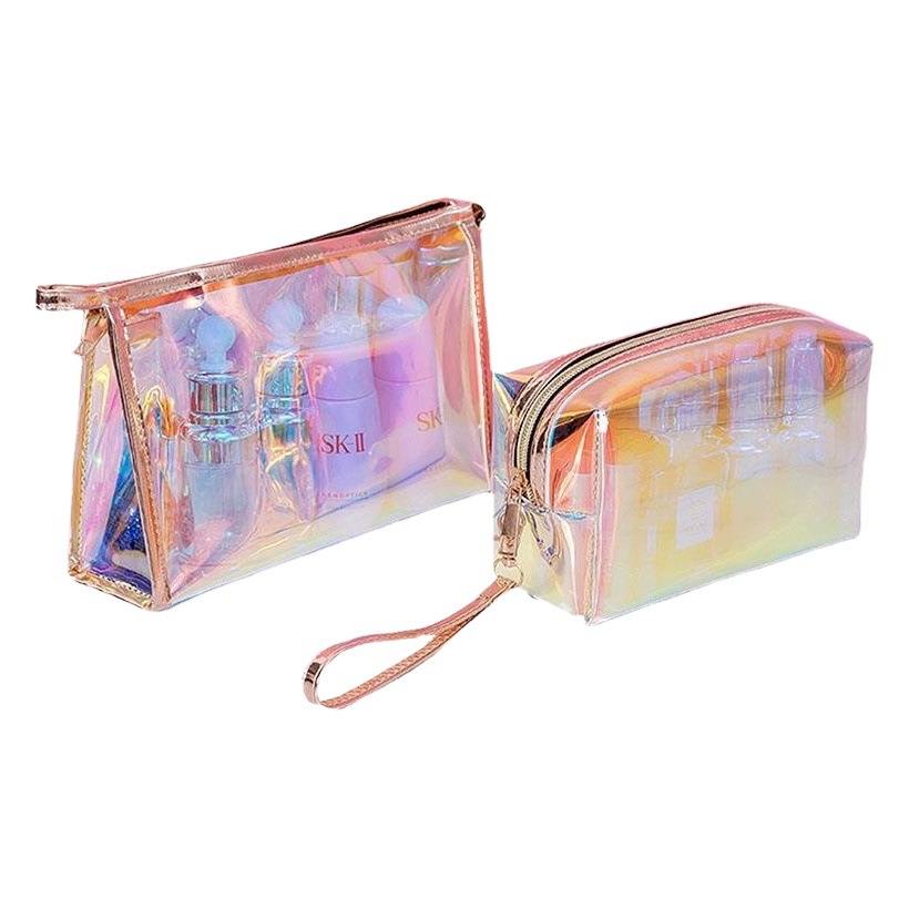 Bolsa de cosméticos de color mágico láser de gran capacidad de alto aspecto TPU transparente bolsa de almacenamiento portátil tamaño pequeño bolsa de lavado multifuncional