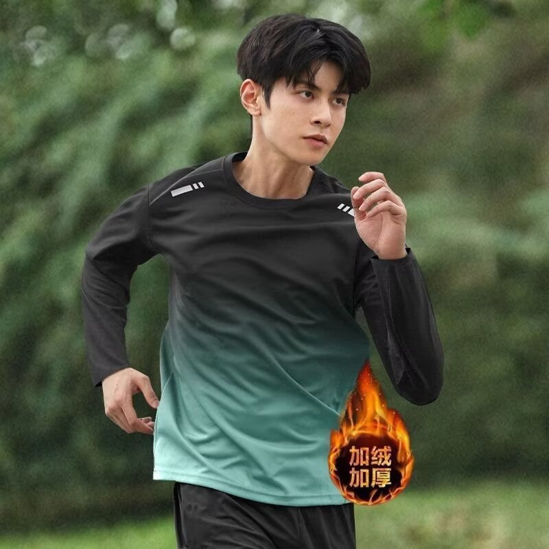 Otoño y invierno ropa de acondicionamiento de terciopelo hombre chaleco de carrera conjunto de hielo ropa de secado rápido primavera y verano entrenamiento deportivo camiseta de manga larga