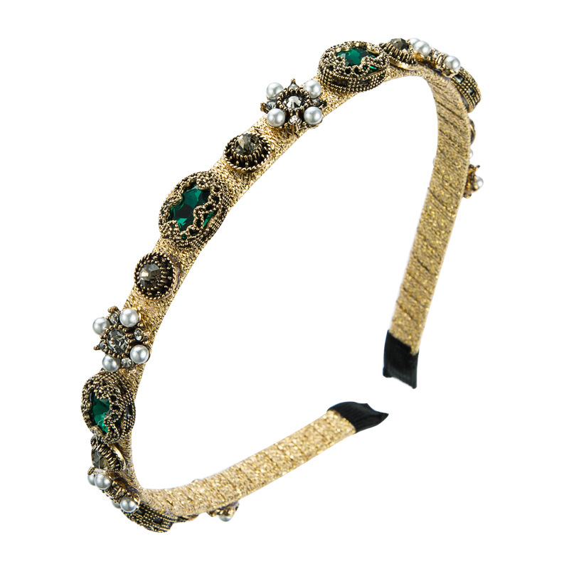 Goldenes Perlenblumen-strass-stirnband Im Barockstil display picture 8