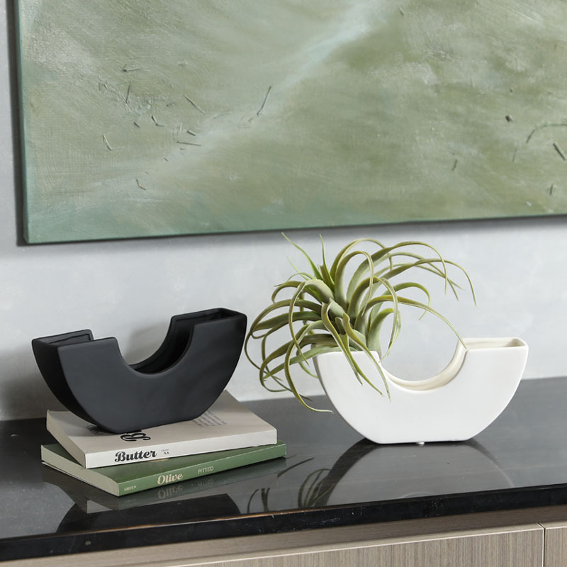 Flor de cerámica blanca y negra sala de estar flor seca flor de imitación entrada de la sala de estar decoración de escritorio creativa adornos