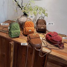 磨砂真皮菱格链条双肩包女高级感时尚小香风可爱迷你小背包水桶包