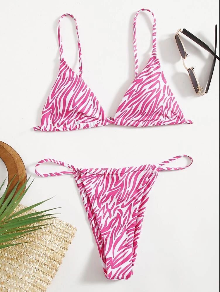 210g Weight Sexy Feel Of Sensation Low Waist Panties Waist Women's Stripe Leopard 2 Pieces Set Bikinis Swimwear