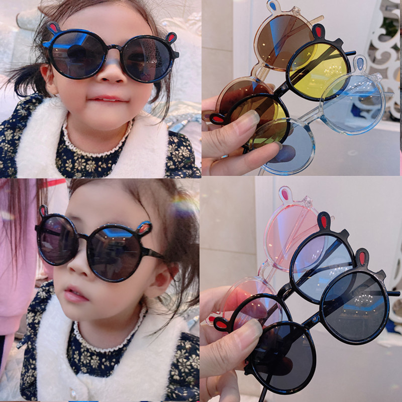New Trend Children's Sunglasses, Fashionable and Cute Bear Ear Round Frame Glasses, Transparent Cartoon Kids Glasses