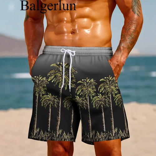 TEMU Summer Men's Beach Shorts Athletic Loose Plant Print Casual Men's Beach Shorts