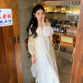 白色气质超仙森系连衣裙女中长款2025新款法式温柔风刺绣初恋裙