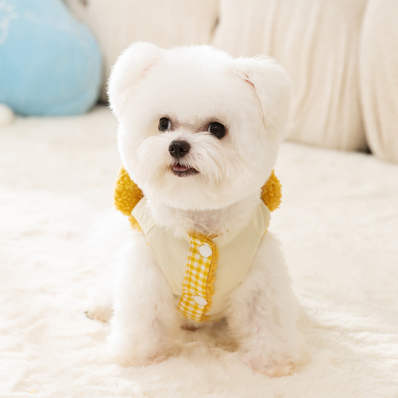 Coreano encantador viento otoño invierno cálido perro chaleco de peluche tridimensional chaleco de oso perro pequeño y medio chaleco de ropa de mascotas