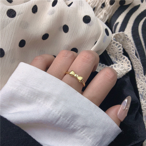 Simple and sweet bow ring~Matt gold high-end daily adjustable ring for women spring new trend
