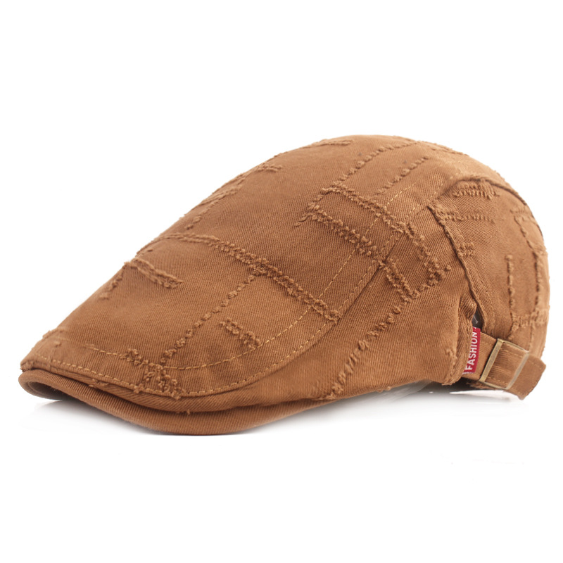 Ripped peaked cap hombres y mujeres apenado boina vintage sombrero artístico juventud hacia adelante sombrero internet celebridad peaked cap