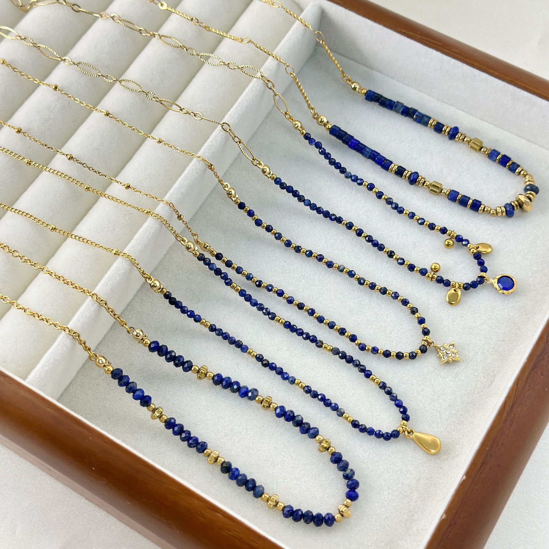 Family Gathering, Tea Party Occasion Retro Geometric 304 Stainless Steel Lapis Lazuli Necklace In Bulk