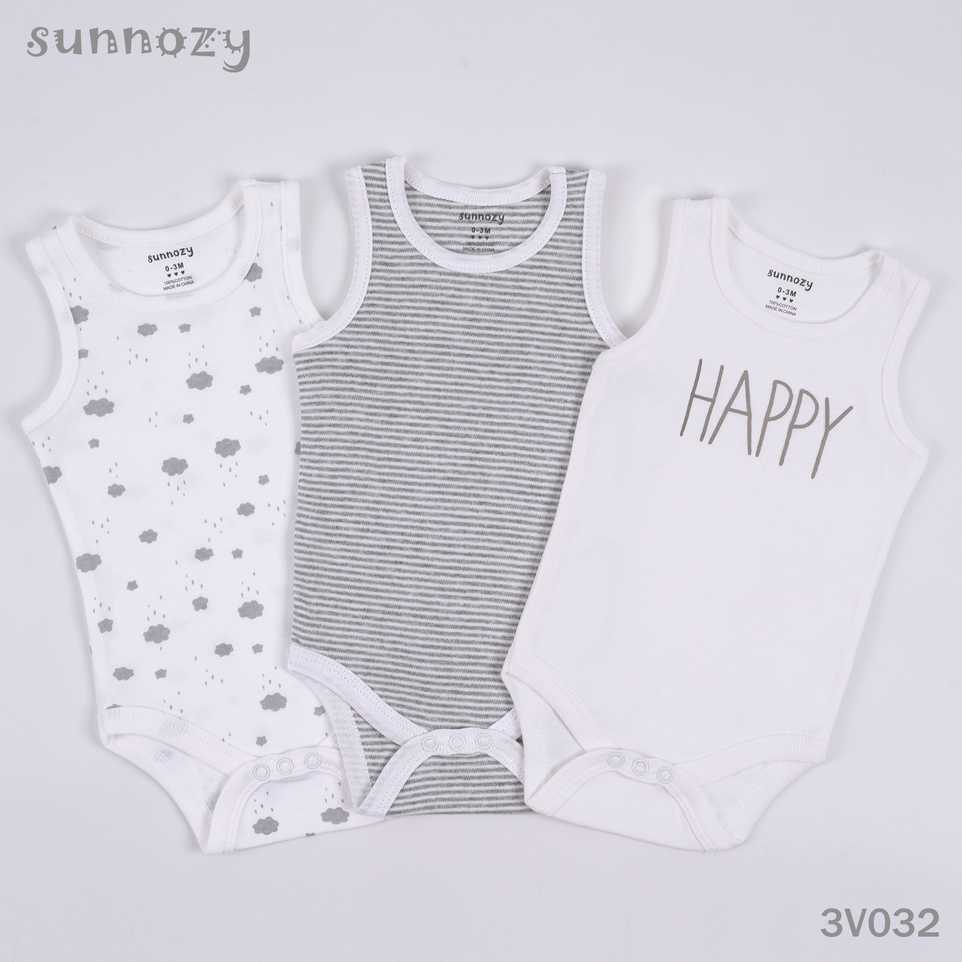 Conjunto de tres piezas de verano sin mangas para recién nacido, mono de algodón puro Clase A con estampado, venta al por mayor.