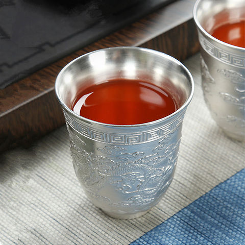 BB4C wholesale silver cup 999 sterling silver master cup dragon and phoenix pair silver wine cup Qingming Riverside Picture Large