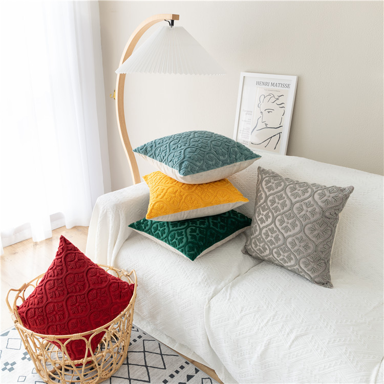 Housse de coussin de chevet brodée en trois dimensions, motif géométrique, motif floral, style européen et américain, décoration pour la maison_voghion.com