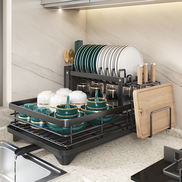 碗碟收纳架厨房收纳置物架子免打孔沥水碗盘架家用台面碗筷橱柜架