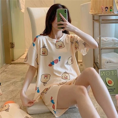 Pijamas de verano de las mujeres más el tamaño ins moda lindo pantalones cortos de manga corta estudiante de verano Delgado desgaste del hogar traje de dos piezas