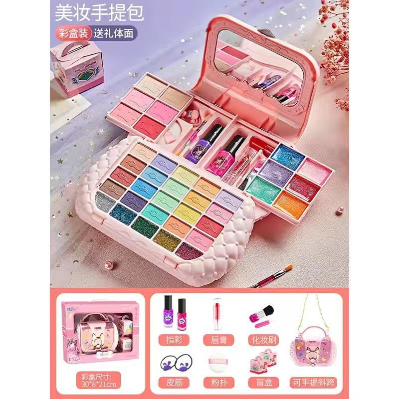 Set de Maquillaje de Juguete para Niñas, Juego de Imitación, Maleta de Maquillaje con Pastel de Princesa