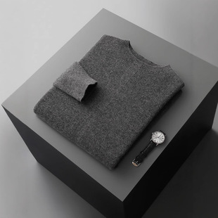 Loose Casual New First-Line Ready-To-Wear Half Turtleneck Men's 100% Pure Wool Sweater Large Size Knitted Pullover Bottoming Sweater
