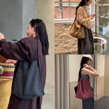 2025新款头层牛皮拼帆布托特包韩国ins风大容量通勤包手提单肩包