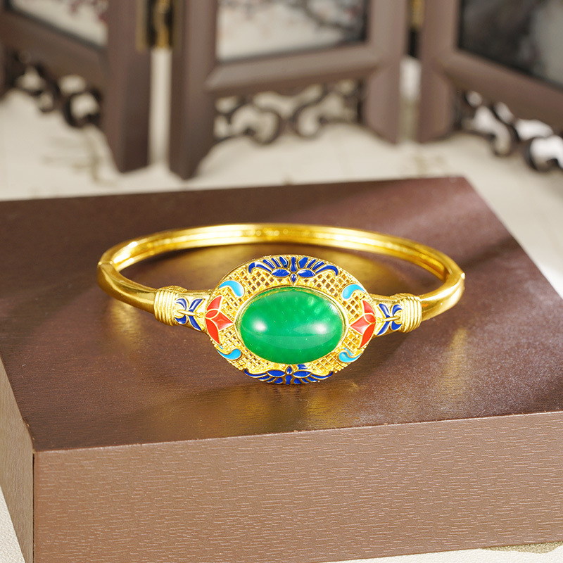 Esmalte de oro de arena vietnamita pintado pulsera de calabaza abierta retro estilo nacional aleación de cobre no se desvanece joyas al por mayor