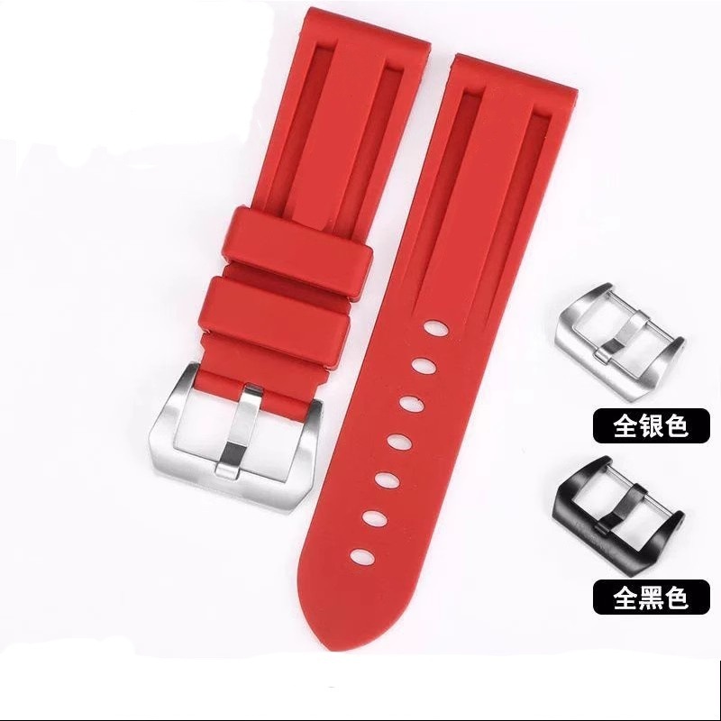 Peinana Sea Silicone Watch Band Men's PAM111/441 Black Original Pin Buckle Rubber Strap 24 26mm