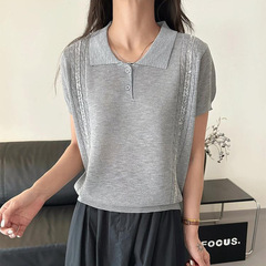 テンセルニット半袖 Tシャツ女性のための 2025 新しい夏薄いルーズスリムデザインポロカラートップトレンディ