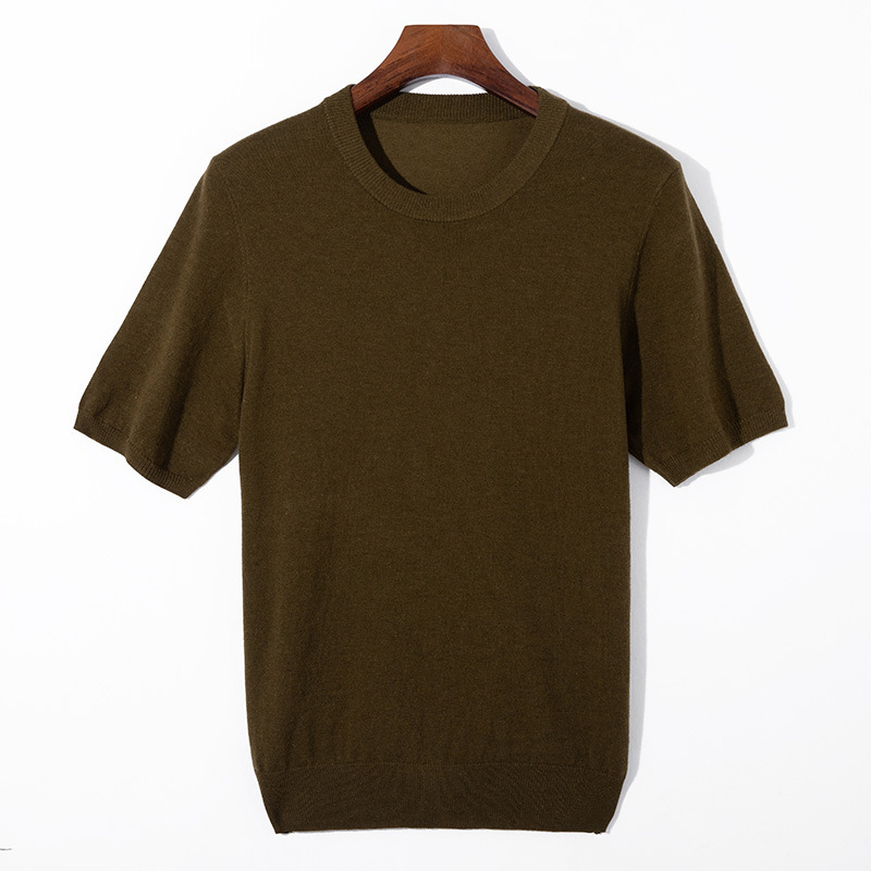 男性夏の純色ウールニット半袖上着ビジネスカジュアルtシャツクロスボーダー