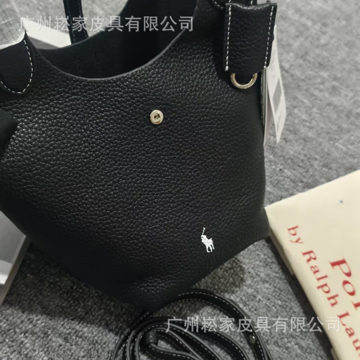 Polo Bucket Bag Lychee Grain Top Layer Cowhide Shoulder Crossbody Tote Bag For Women - Thumbnail 3