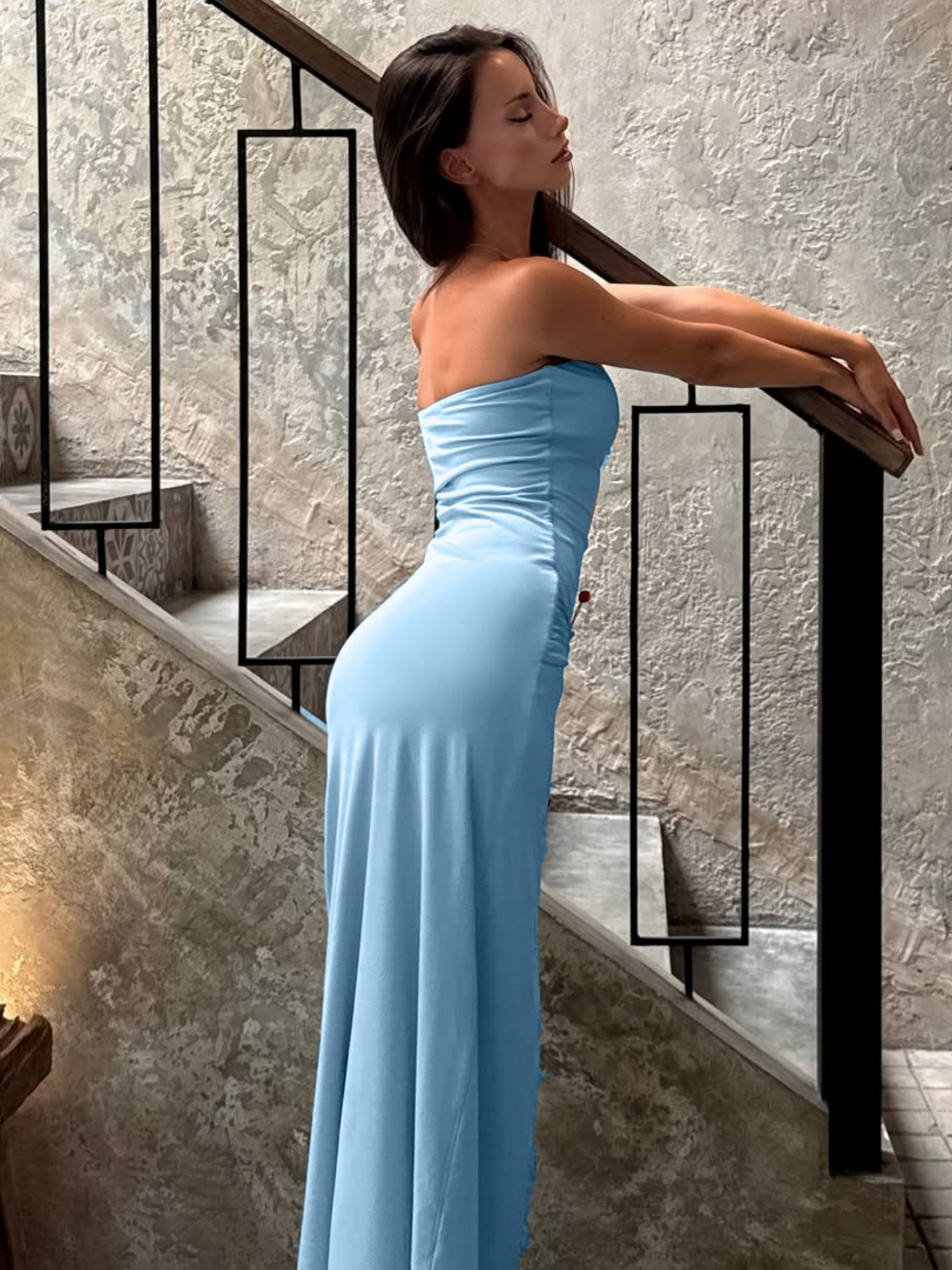 Women's Clothing Metallic Twist Strapless Long Skirt For Women Bodycon Slim Fit High Elasticity Solid Color Style_ecoleips.com