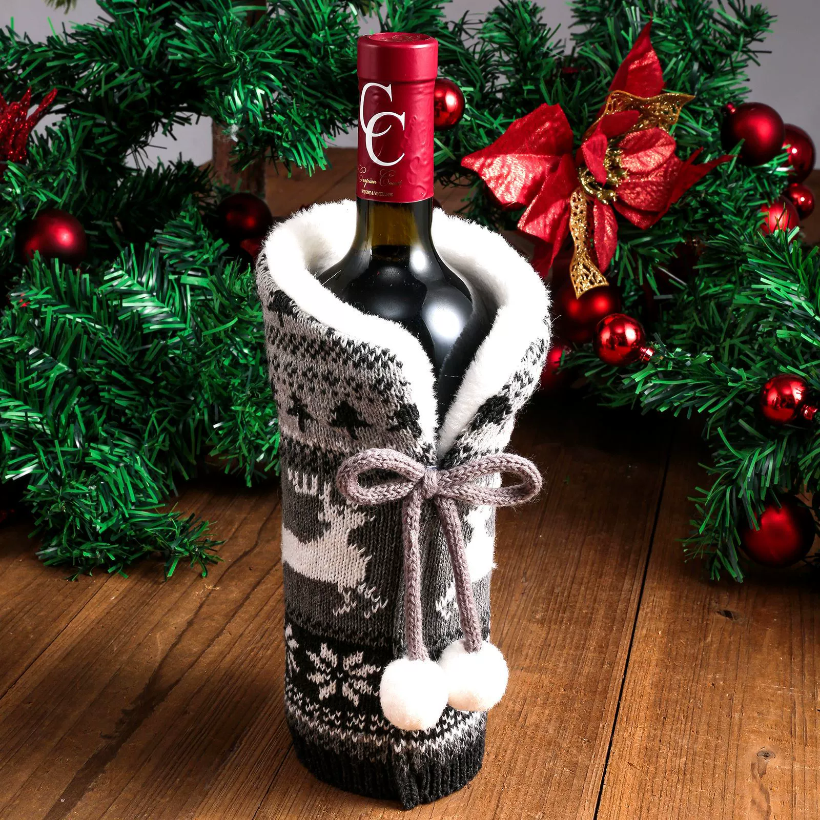 2021 кросс‑бордер новый шарик для пряжи knitted red wine набор рождественских украшений атмосфера принадлежности набор для украшения бутылки вина